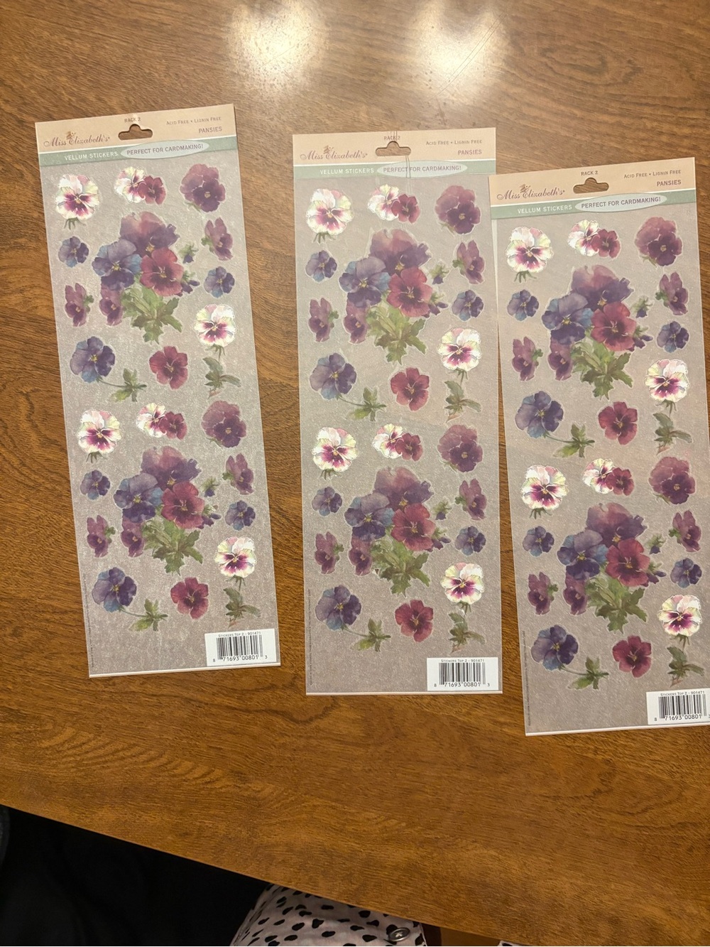 Mrs. Elizabeth's Purple Pansy Floral Stickers - Pack of 3